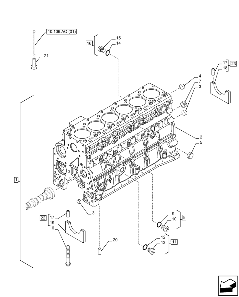 Схема запчастей Case IH F4DFE617L B002 - (10.001.AB[01]) - CRANKCASE (10) - ENGINE