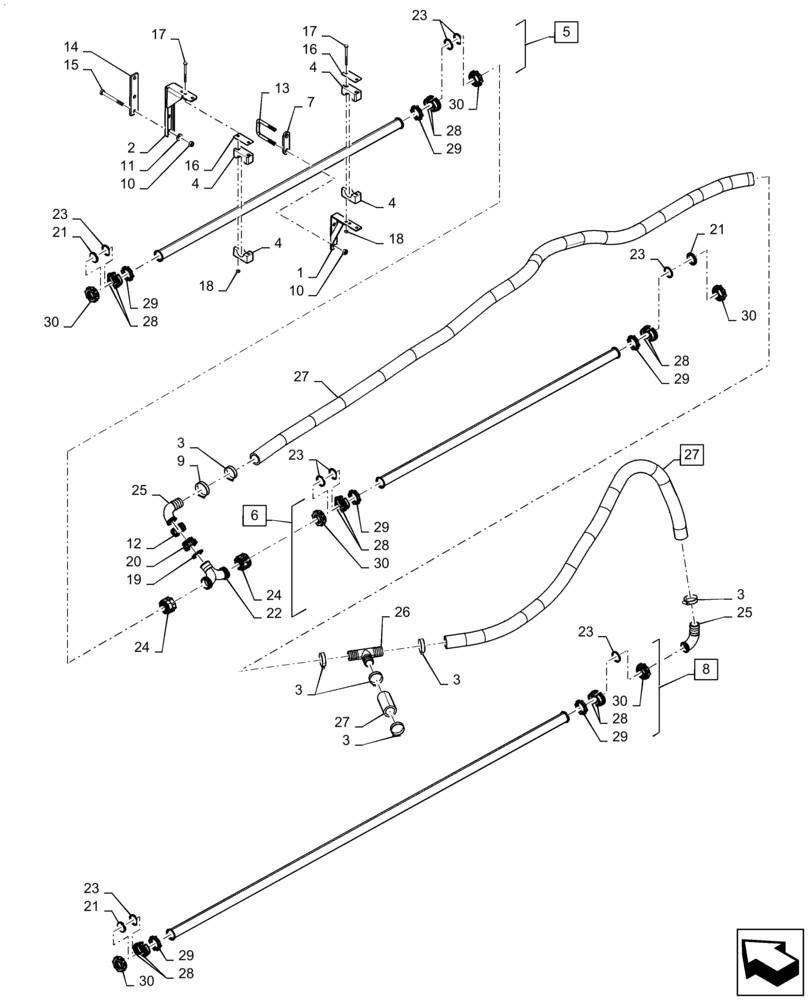 Схема запчастей Case IH PATRIOT 4440 - (78.110.AE[26]) - SPRAYBAR, 120, 7 SECTION, 20"/30" SPACING, LH OUTER AND BREAKAWAY, BSN YGT044001 (78) - SPRAYING