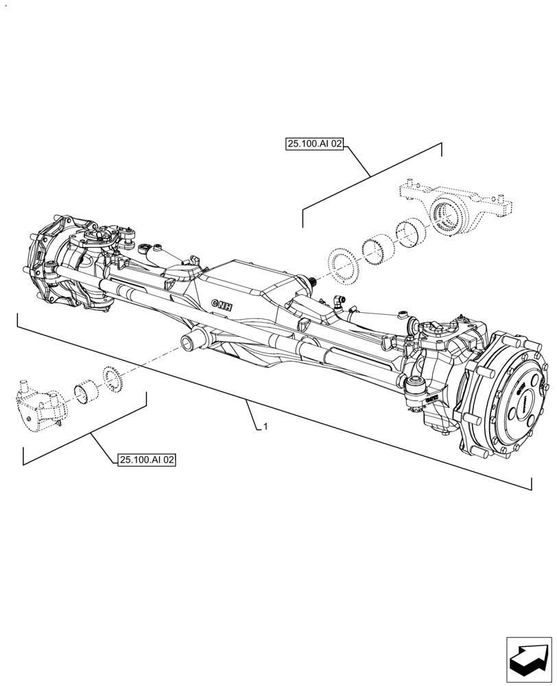 Схема запчастей Case IH FARMALL 140A - (25.100.AD[03]) - VAR - 390509 - FRONT AXLE, 4WD, HEAVY DUTY (25) - FRONT AXLE SYSTEM