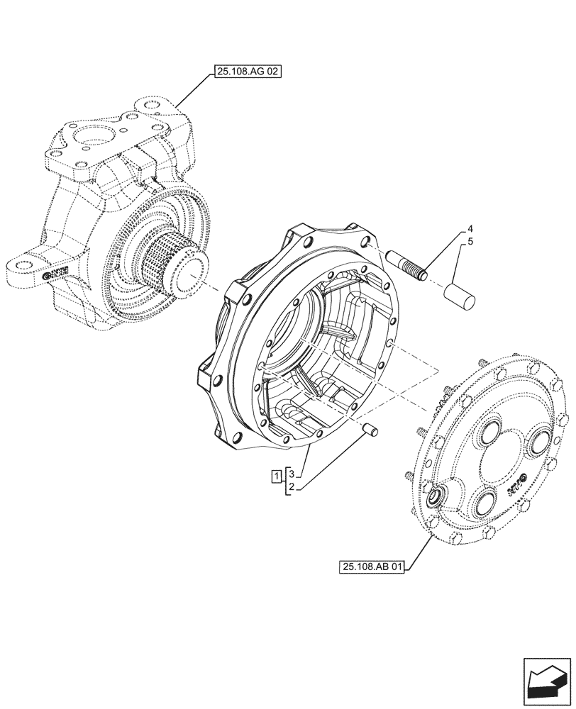 Схема запчастей Case IH FARMALL 140A - (25.108.AN) - VAR - 390509 - FRONT AXLE, STEERING KNUCKLE (25) - FRONT AXLE SYSTEM