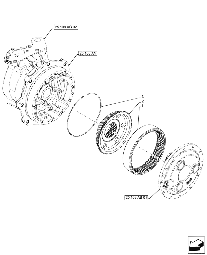 Схема запчастей Case IH FARMALL 140A - (25.108.AB[02]) - VAR - 390509 - FRONT AXLE, PLANETARY REDUCER (25) - FRONT AXLE SYSTEM