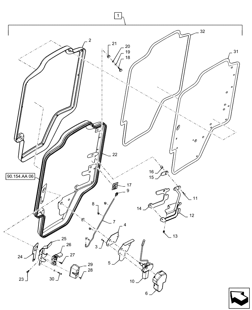 Схема запчастей Case IH SV185 - (90.154.AA[02]) - GLASS DOOR ASSY, INTERNAL COMPONENTS (14-FEB-2015 & PRIOR) (90) - PLATFORM, CAB, BODYWORK AND DECALS