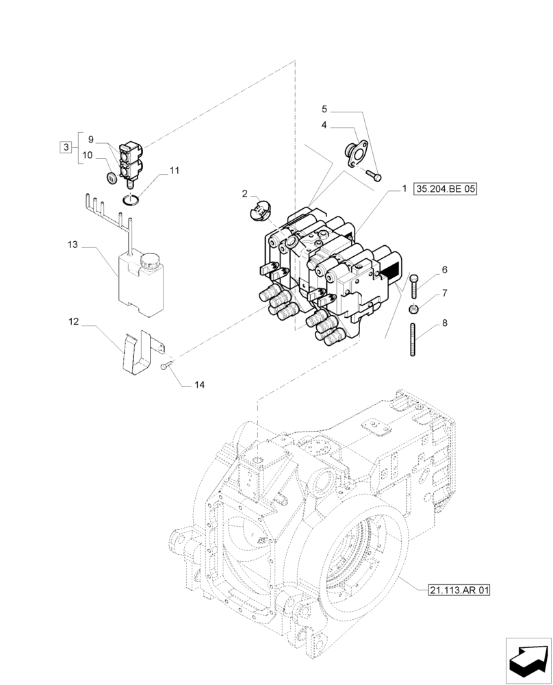 Схема запчастей Case IH PUMA 200 - (35.204.BE[04]) - 4 X MECHANICAL BOSCH REMOTES (35) - HYDRAULIC SYSTEMS