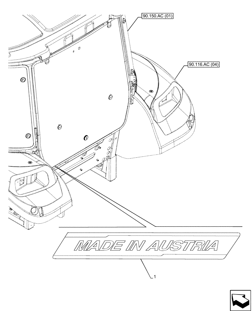 Схема запчастей Case IH MAXXUM 150 - (90.108.AE[07]) - VAR - 392209, 743729, 744985 - DECAL, AUSTRIA (90) - PLATFORM, CAB, BODYWORK AND DECALS