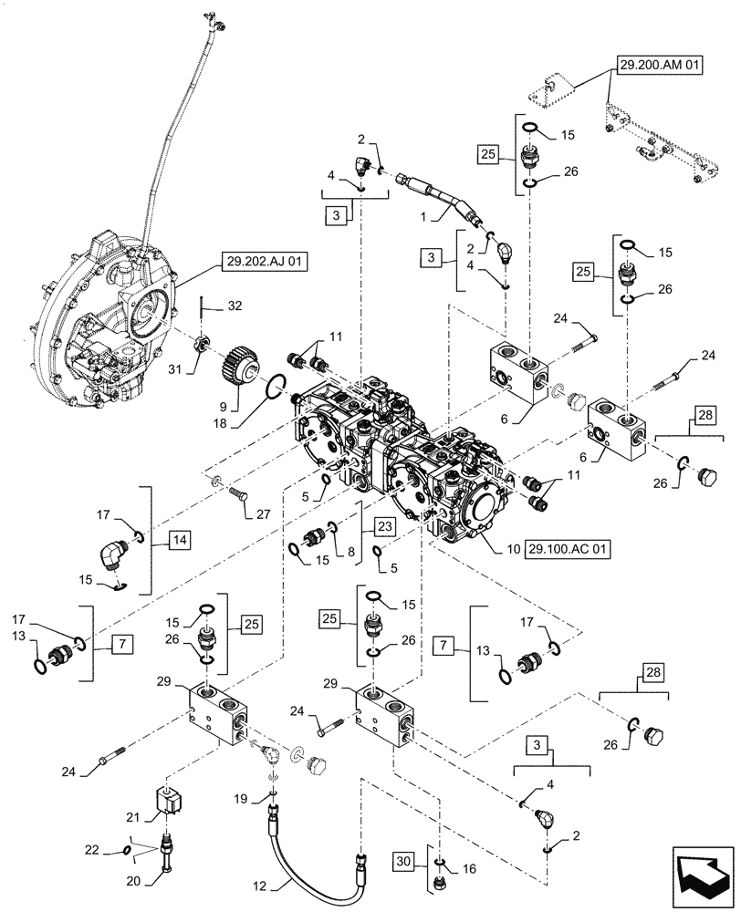 Схема запчастей Case IH PATRIOT 2250 - (29.218.AO[01]) - HYDROSTATIC PUMP, AND FITTINGS (29) - HYDROSTATIC DRIVE