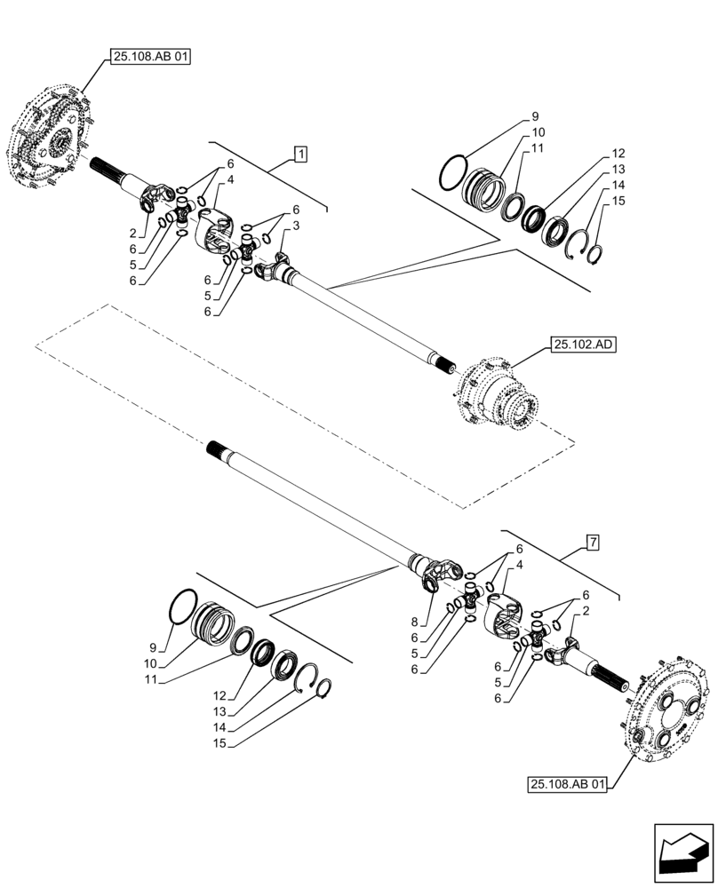 Схема запчастей Case IH FARMALL 140A - (25.108.AA[02]) - VAR - 390509 - FRONT AXLE, SHAFT (25) - FRONT AXLE SYSTEM