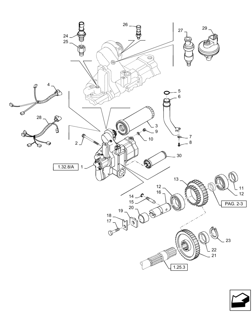 Схема запчастей Case IH MXM140 - (1.32.8[01]) - PUMPS FOR HYDRAULIC SYSTEM AND LIFT (03) - TRANSMISSION