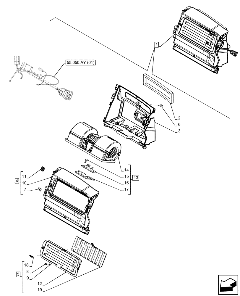 Схема запчастей Case IH MAXXUM 150 - (55.050.AS[03]) - VAR - 390643 - AIR CONDITIONING, BLOWER, COMPONENTS (55) - ELECTRICAL SYSTEMS