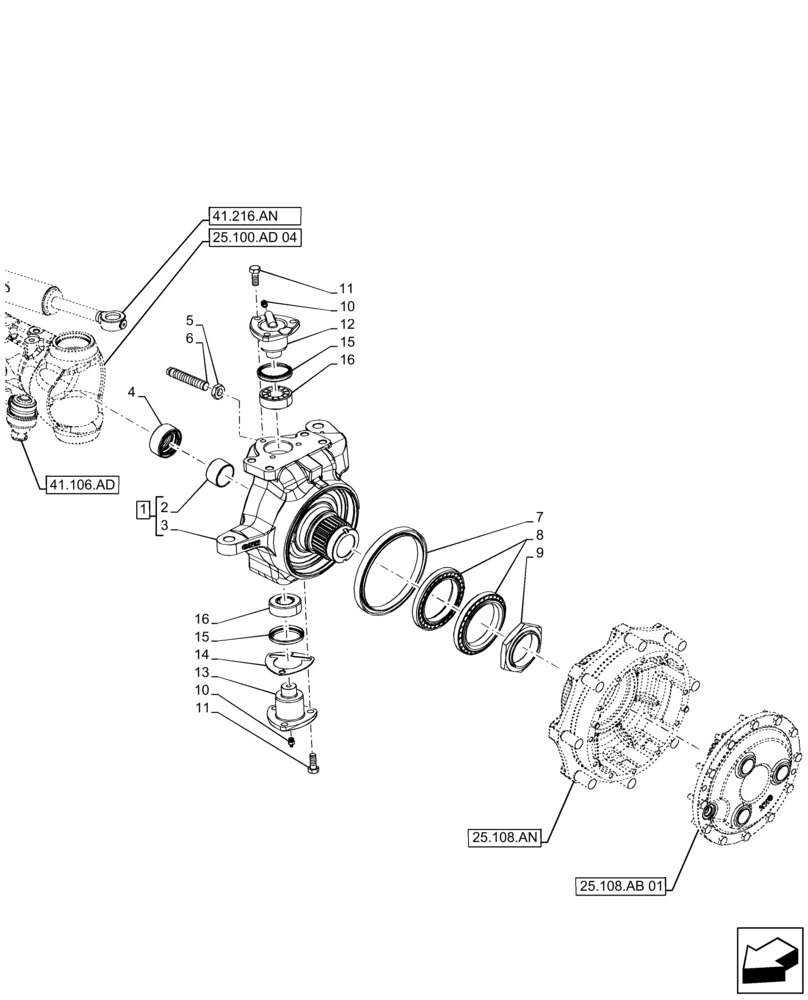 Схема запчастей Case IH FARMALL 140A - (25.108.AG[02]) - VAR - 390509 - FRONT AXLE, STEERING KNUCKLE, HEAVY DUTY (25) - FRONT AXLE SYSTEM