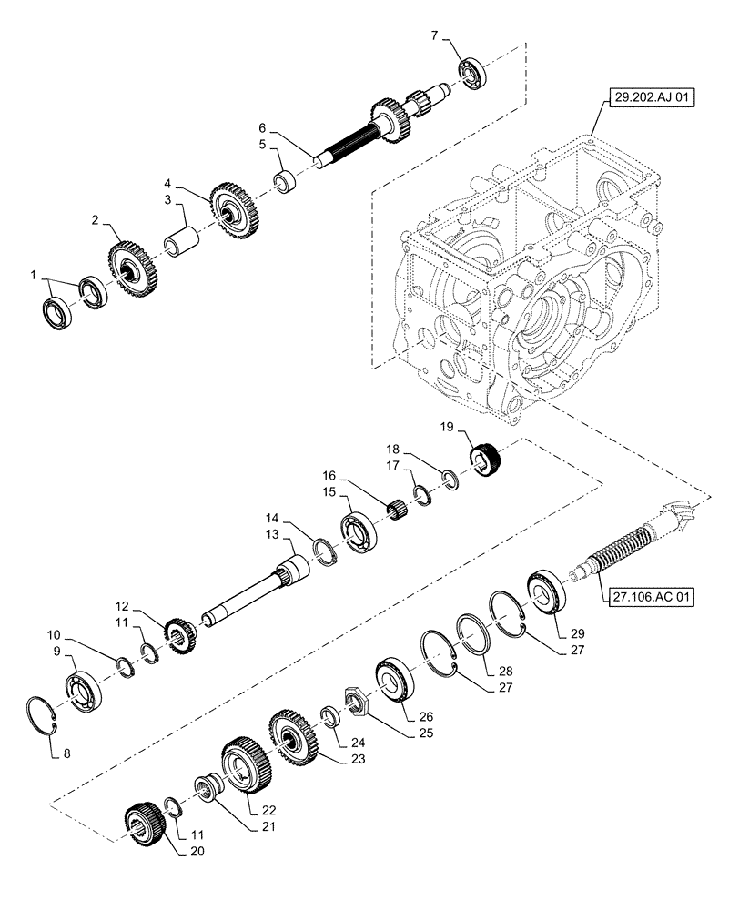 Схема запчастей Case IH FARMALL 35A - (21.140.AB[02]) - RANGE GEAR SHAFT HST (21) - TRANSMISSION