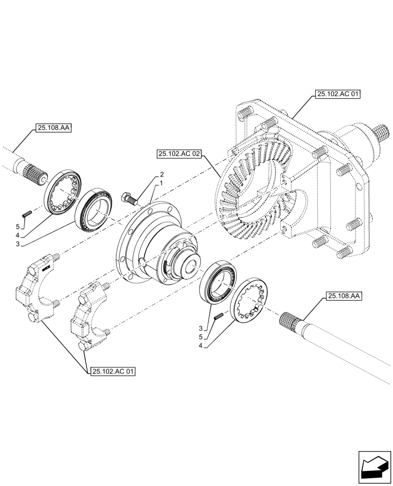 Схема запчастей Case IH FARMALL 140A - (25.102.AD) - VAR - 390509 - FRONT AXLE, DIFFERENTIAL GEAR, W/ STEERING SENSORS (25) - FRONT AXLE SYSTEM