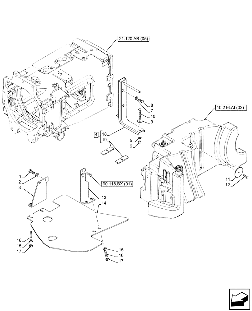 Схема запчастей Case IH PUMA 240 CVT - (10.216.AI[06]) - VAR - 391131 - FUEL TANK, SUPPORT (10) - ENGINE