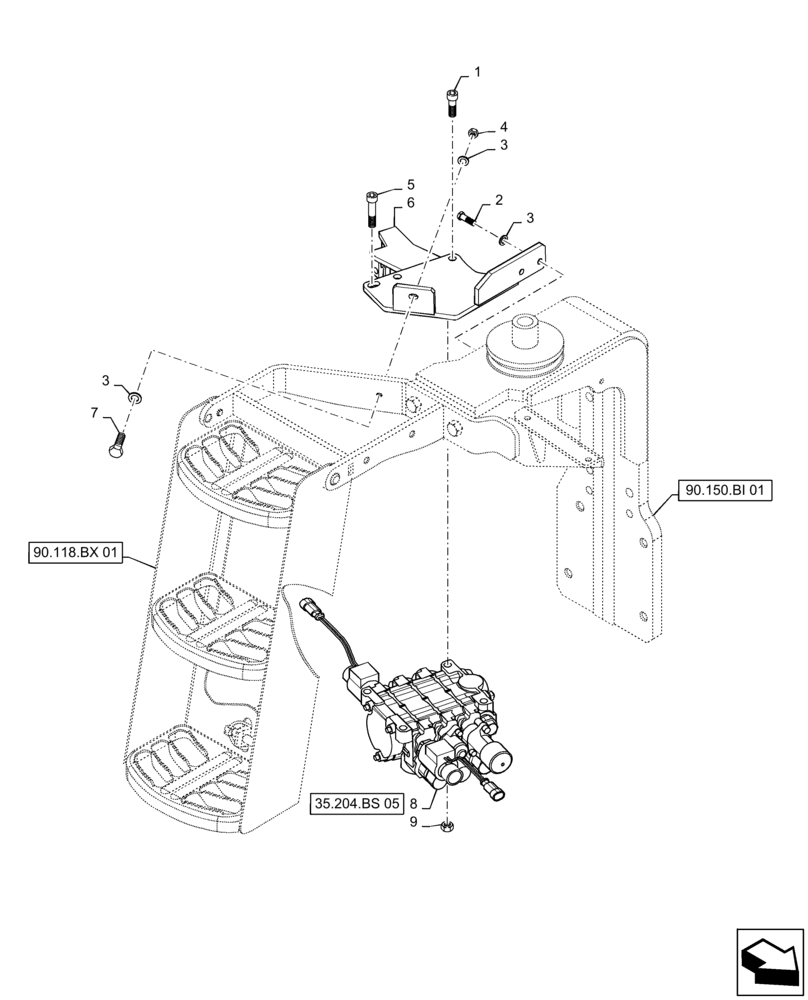 Схема запчастей Case IH MAXXUM 120 - (35.204.BS[04]) - VAR - 332564, 332562, 334562, 743901 - 3 MECHANICAL MID MOUNTED VALVES - DISTRIBUTOR AND SUPPORT (35) - HYDRAULIC SYSTEMS