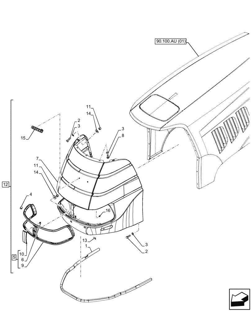 Схема запчастей Case IH PUMA 165 - (90.100.AU[02]) - VAR - 391216, 758207, 758208, 758210, 758951 - HOOD, FRONT (90) - PLATFORM, CAB, BODYWORK AND DECALS