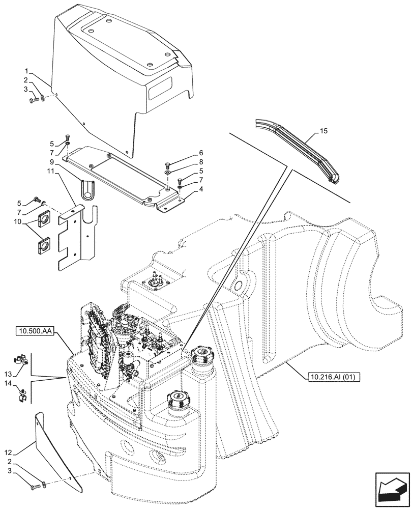 Схема запчастей Case IH PUMA 240 CVT - (10.216.AI[05]) - VAR - 391131, 758001 - FUEL TANK, COVER (10) - ENGINE