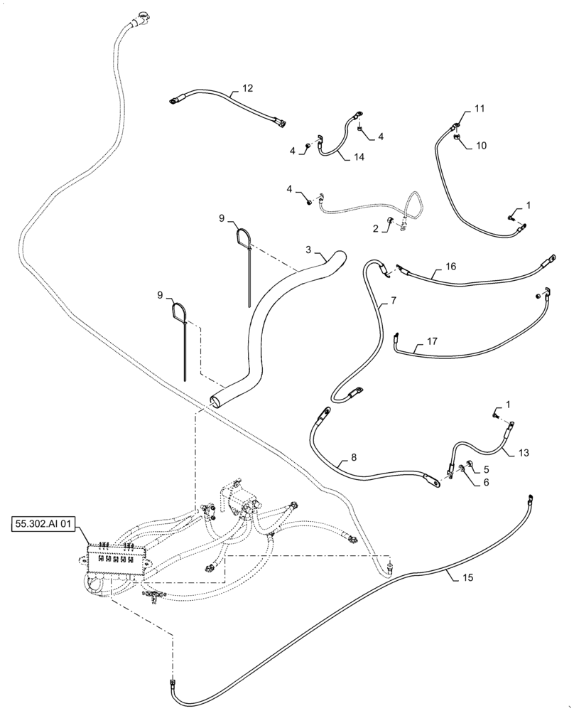 Схема запчастей Case IH TITAN 3040 - (55.302.AV[01]) - BATTERY - CABLES (55) - ELECTRICAL SYSTEMS