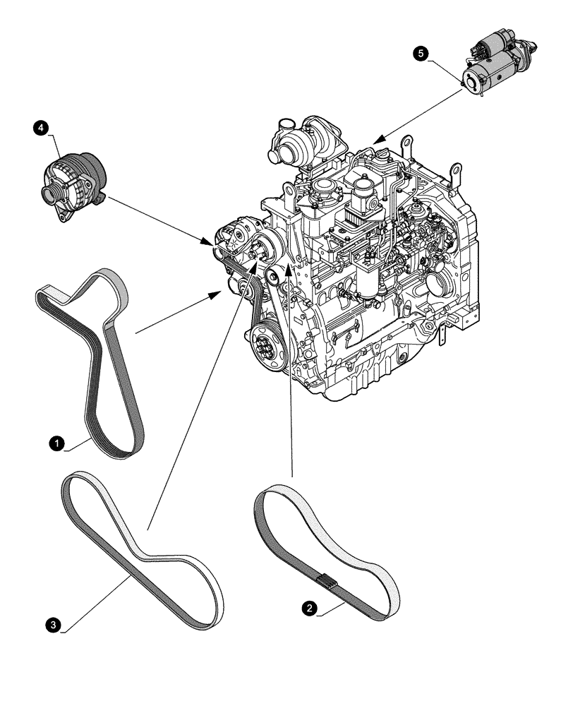 Схема запчастей Case IH MXU130 - (0.05.4[02]) - MAINTENANCE PARTS - STARTER MOTOR, ALTERNATOR, BELTS (00) - GENERAL