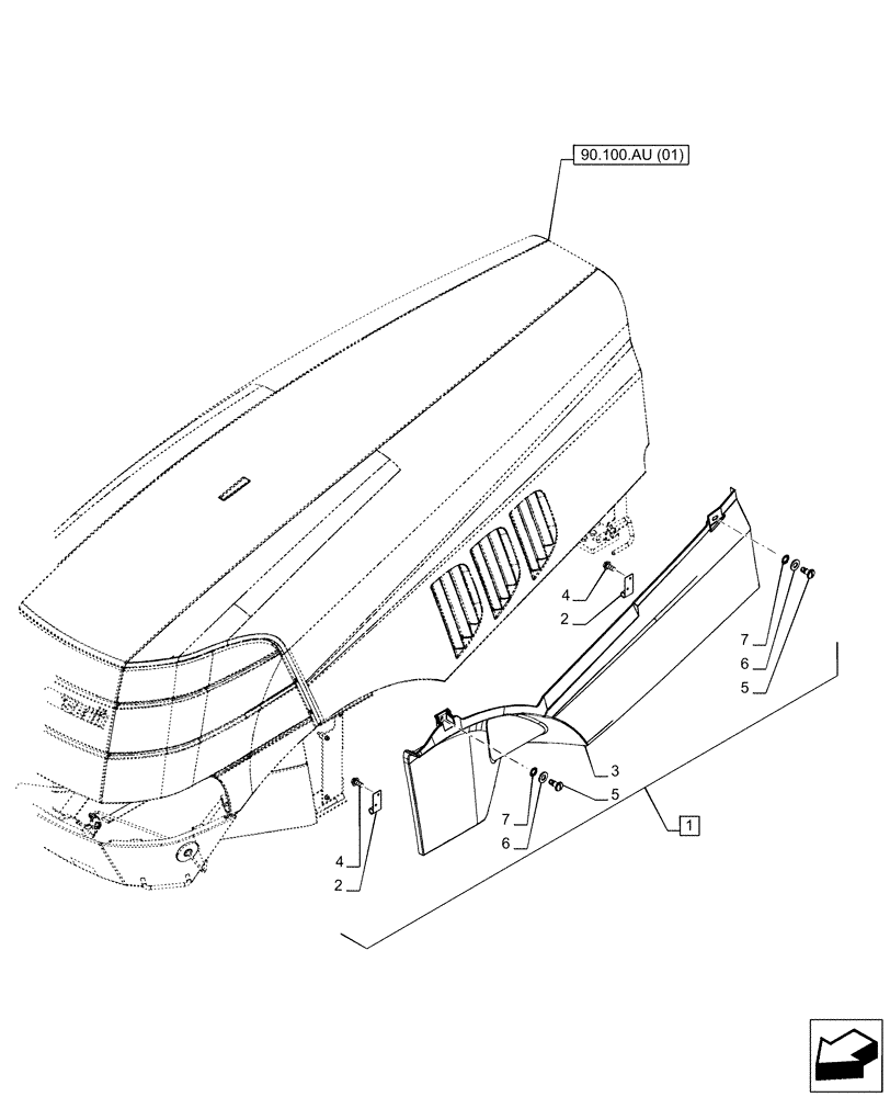 Схема запчастей Case IH PUMA 220 - (90.100.AC[03]) - VAR - 391216, 758207, 758208, 758210, 758951 - HOOD, W/ SUSPENDED FRONT AXLE, SIDE PANEL, LH (90) - PLATFORM, CAB, BODYWORK AND DECALS