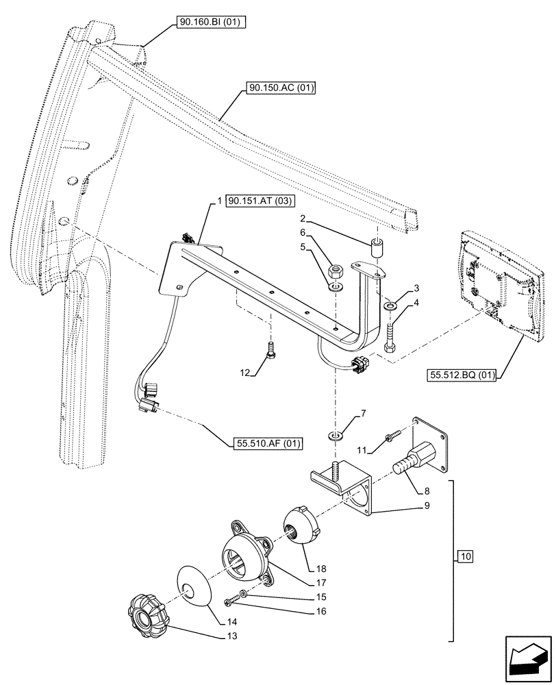 Схема запчастей Case IH PUMA 150 - (90.151.AT[04]) - VAR - 332922, 758154, 758156, 758157, 758158 - MONITOR, SUPPORT (90) - PLATFORM, CAB, BODYWORK AND DECALS