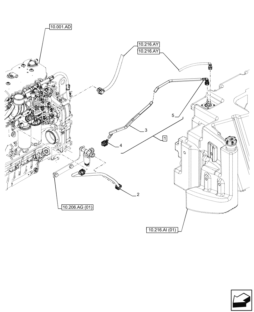 Схема запчастей Case IH PUMA 200 CVT - (10.216.BA[02]) - VAR - 391131, 758001 - FUEL TANK, LINE (10) - ENGINE