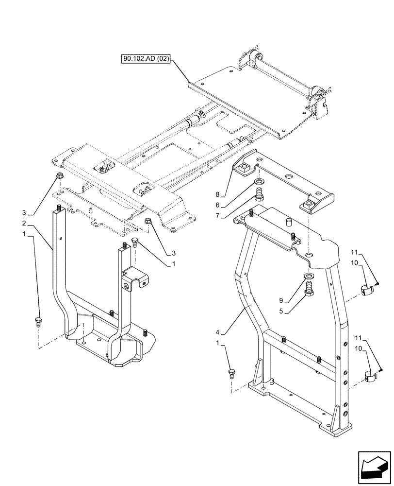 Схема запчастей Case IH PUMA 150 - (90.102.AD[01]) - VAR - 391216, 758207, 758208, 758210, 758951 - ENGINE HOOD, SUPPORT (90) - PLATFORM, CAB, BODYWORK AND DECALS