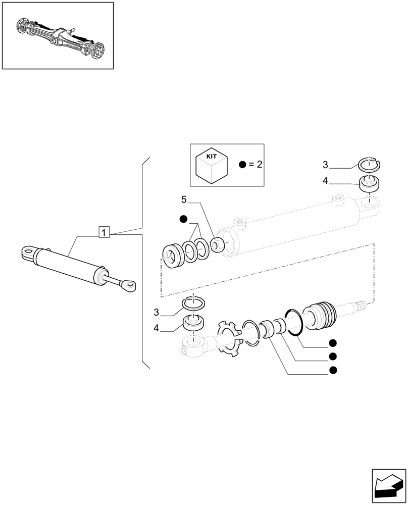 Схема запчастей Case IH MXM130 - (1.40.0/12B) - 4WD FRONT AXLE - HYDRAULIC CYLINDER BREAKDOWN (04) - FRONT AXLE & STEERING