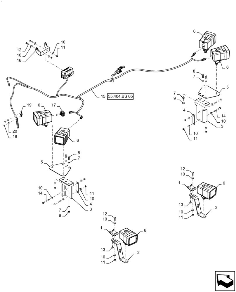 Схема запчастей Case IH 2240 - (55.404.BS[04]) - CAB MOUNTED HID WORK LIGHTS & WIRING (55) - ELECTRICAL SYSTEMS