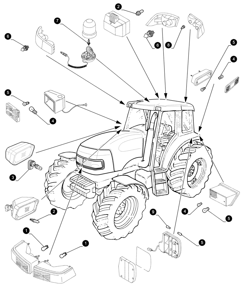 Схема запчастей Case IH JX1070U - (0.05.4[04]) - MAINTENANCE PARTS - BULBS (00) - GENERAL