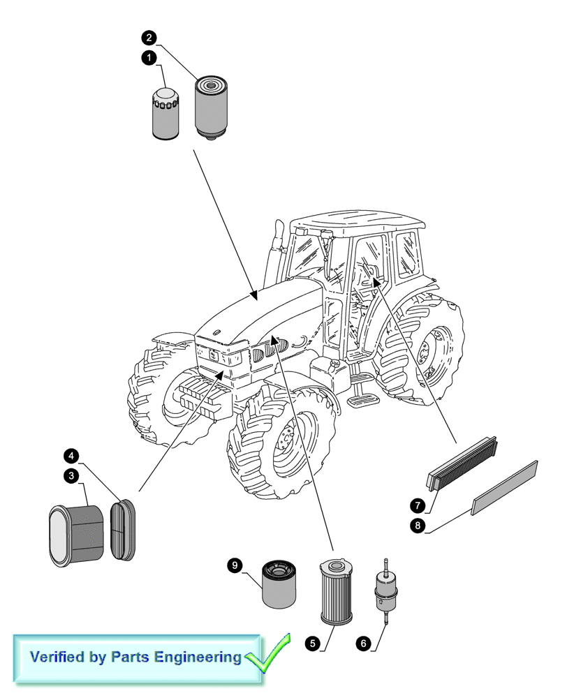 Схема запчастей Case IH FARMALL 85U - (0.05.4[01]) - MAINTENANCE PARTS - FILTERS (00) - GENERAL