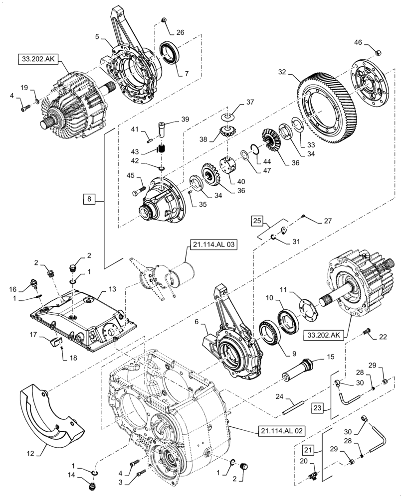 Схема запчастей Case IH 5140 - (21.114.AL[01]) - VAR - 425442, 425443 - TRANSMISSION, FRONT, HIGH SPEED (21) - TRANSMISSION