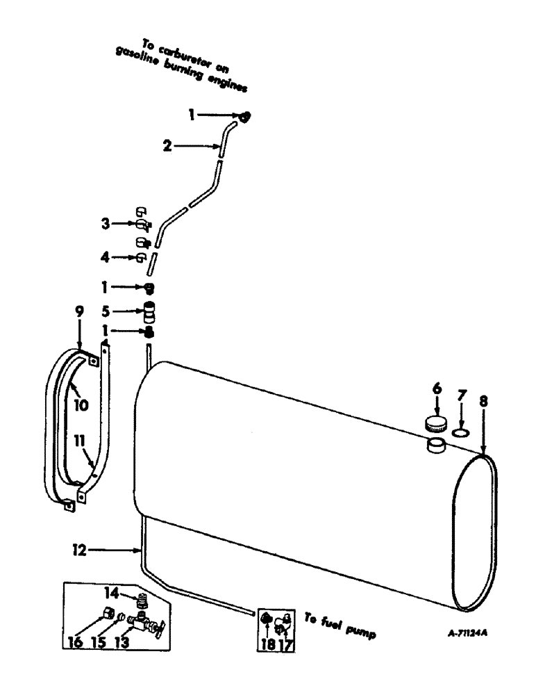 Схема запчастей Case IH 403 - (345) - FUEL TANK, CAP, LINES AND SUPPORTS, FOR C-263 GASOLINE ENGINES (10) - ENGINE