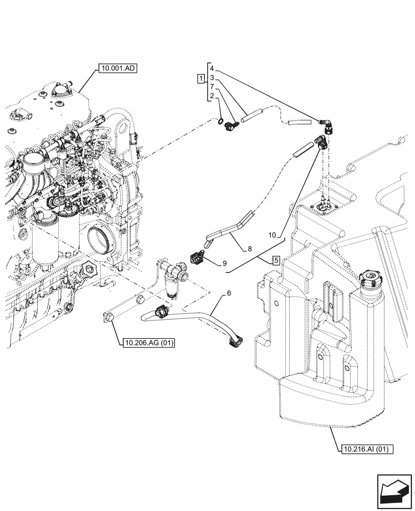 Схема запчастей Case IH PUMA 220 - (10.216.BA[03]) - VAR - 391131, 758001 - FUEL TANK, LINE, W/ABS (10) - ENGINE