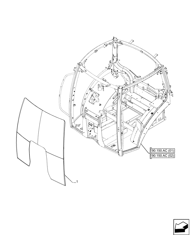 Схема запчастей Case IH PUMA 185 CVT - (90.156.AL[01]) - WINDSHIELD, TINTED GLASS, 1 DOOR (90) - PLATFORM, CAB, BODYWORK AND DECALS