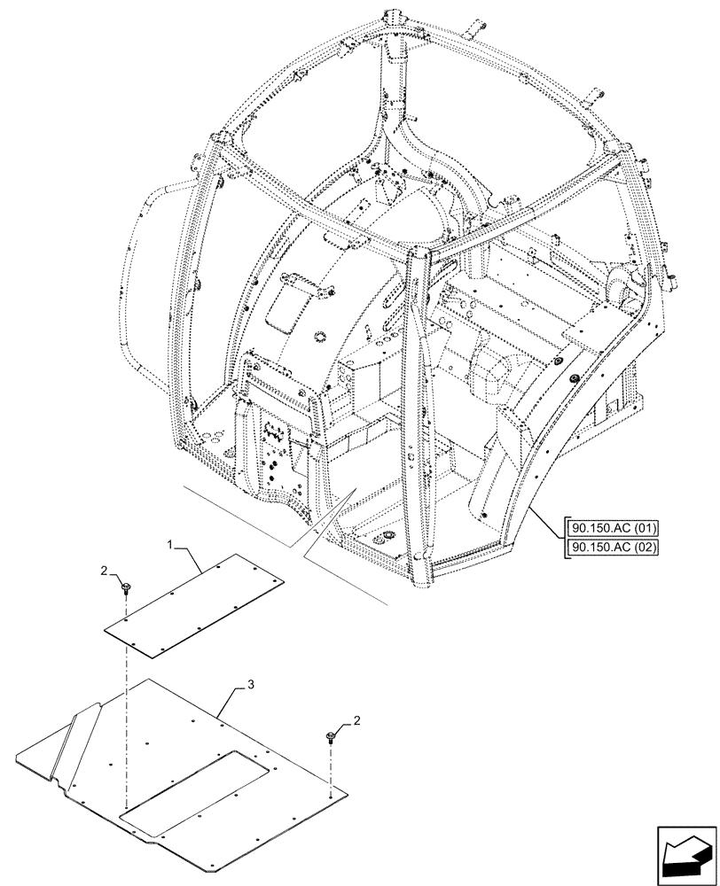 Схема запчастей Case IH PUMA 220 CVT - (90.150.AW[01]) - CAB FRAME, 1 DOOR (90) - PLATFORM, CAB, BODYWORK AND DECALS