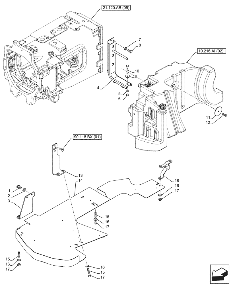 Схема запчастей Case IH PUMA 150 - (10.216.AI[07]) - VAR - 758001 - FUEL TANK, SUPPORT (10) - ENGINE