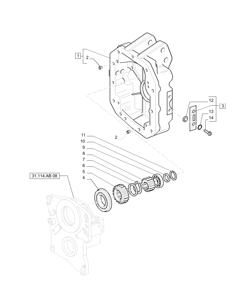 Схема запчастей Case IH PUMA 200 - (31.114.AB[09]) - PTO 540/1000 RPM WITH INTERCHANGABLE SHAFTS - COVER AND GEARS (31) - IMPLEMENT POWER TAKE OFF