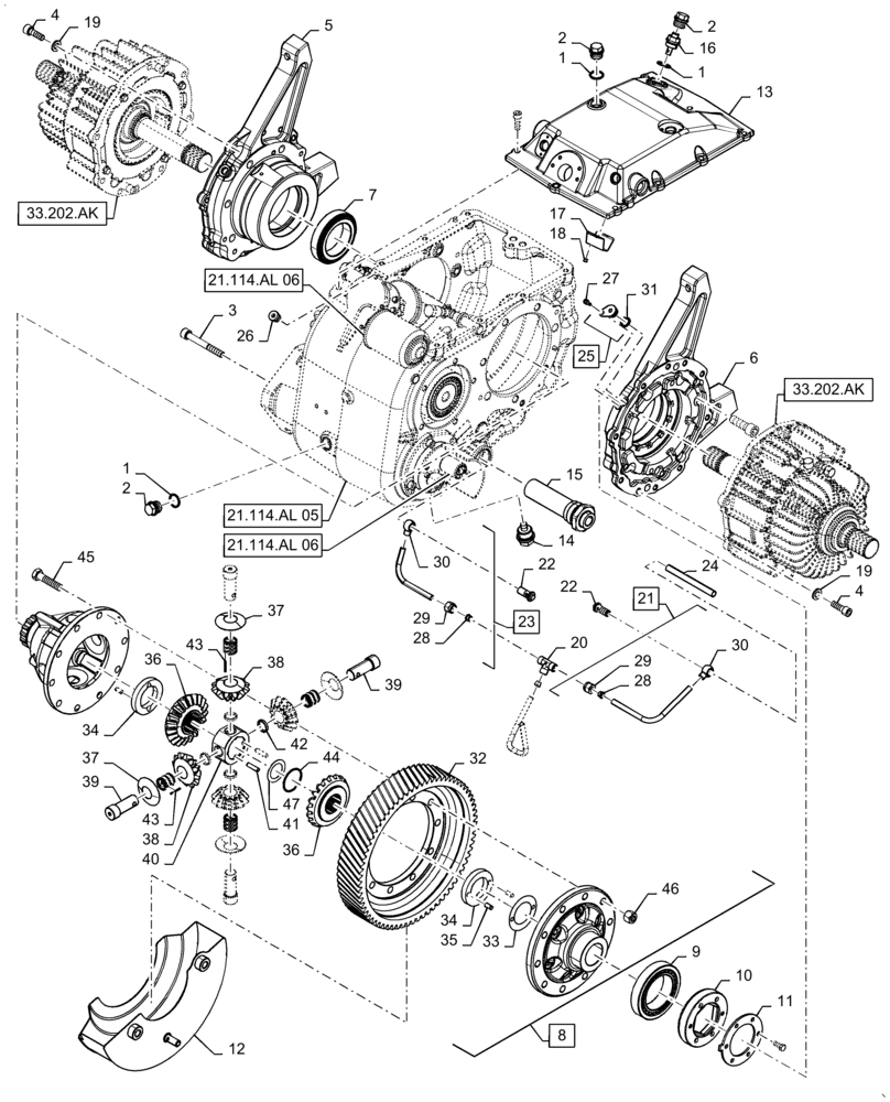 Схема запчастей Case IH 5140 - (21.114.AL[04]) - VAR - 425440, 425441 - TRANSMISSION, FRONT, LOW SPEED (21) - TRANSMISSION