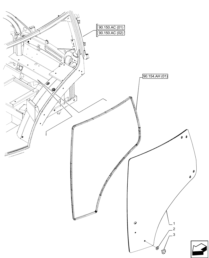 Схема запчастей Case IH PUMA 220 - (90.154.AV[01]) - CAB DOOR, GLASS, LH, 1 DOOR (90) - PLATFORM, CAB, BODYWORK AND DECALS