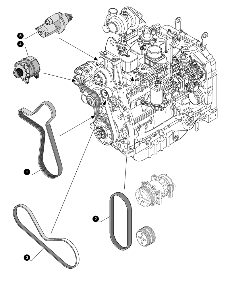 Схема запчастей Case IH JX1080U - (0.05.4[02]) - MAINTENANCE PARTS - STARTER MOTOR, ALTERNATOR, BELTS (00) - GENERAL