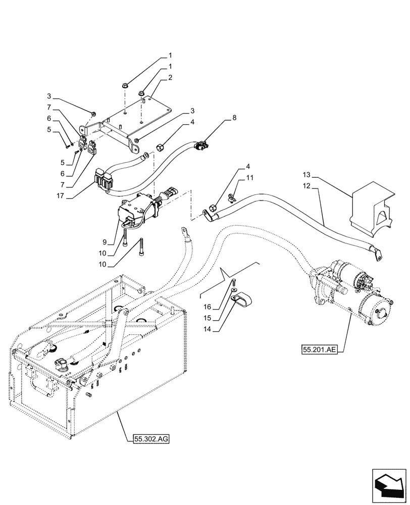 Схема запчастей Case IH PUMA 220 CVT - (55.302.AI) - VAR - 391130, 758000 - BATTERY ISOLATOR (55) - ELECTRICAL SYSTEMS