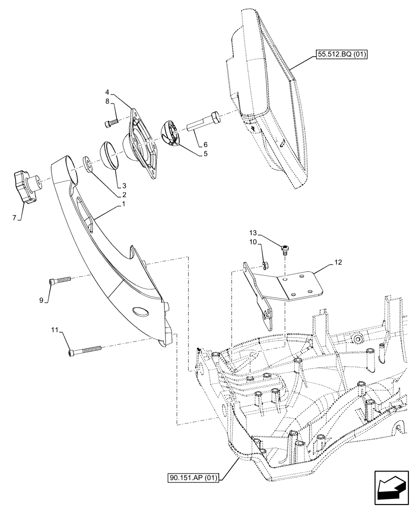 Схема запчастей Case IH PUMA 220 CVT - (90.151.AT[06]) - VAR - 758147, 758150, 758151 - GARU ARMREST, MONITOR, SUPPORT (90) - PLATFORM, CAB, BODYWORK AND DECALS