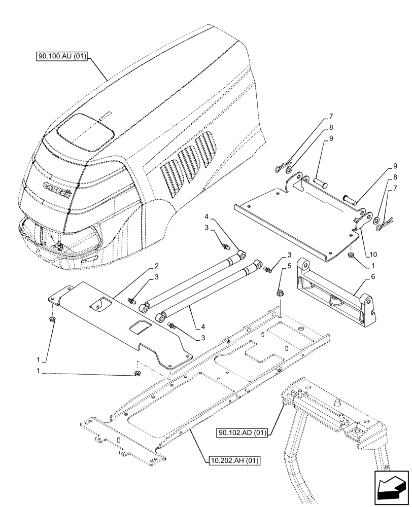 Схема запчастей Case IH PUMA 165 - (90.102.AD[02]) - VAR - 391216, 758207, 758208, 758210, 758951 - ENGINE HOOD, SUPPORT (90) - PLATFORM, CAB, BODYWORK AND DECALS