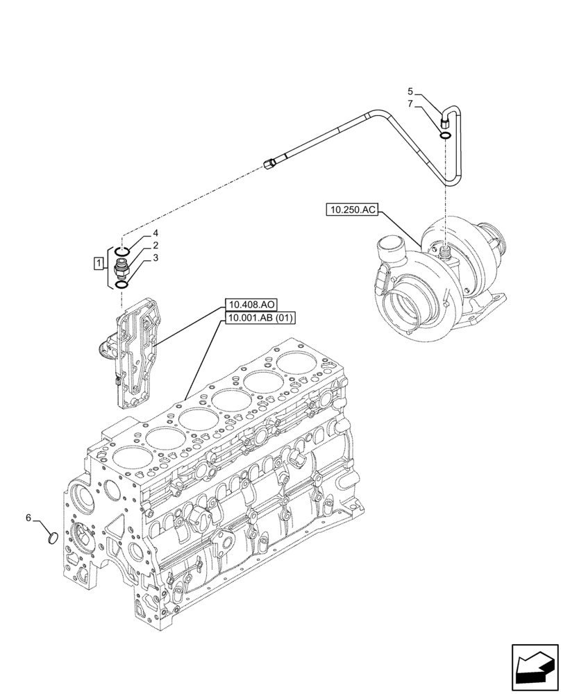 Схема запчастей Case IH F4DFE617L B002 - (10.250.AD) - TURBOCHARGER LUBE LINE (10) - ENGINE