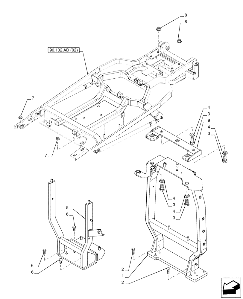 Схема запчастей Case IH PUMA 220 - (90.102.AD[01]) - VAR - 391216, 758207, 758208, 758210, 758951 - ENGINE HOOD, SUPPORT (90) - PLATFORM, CAB, BODYWORK AND DECALS