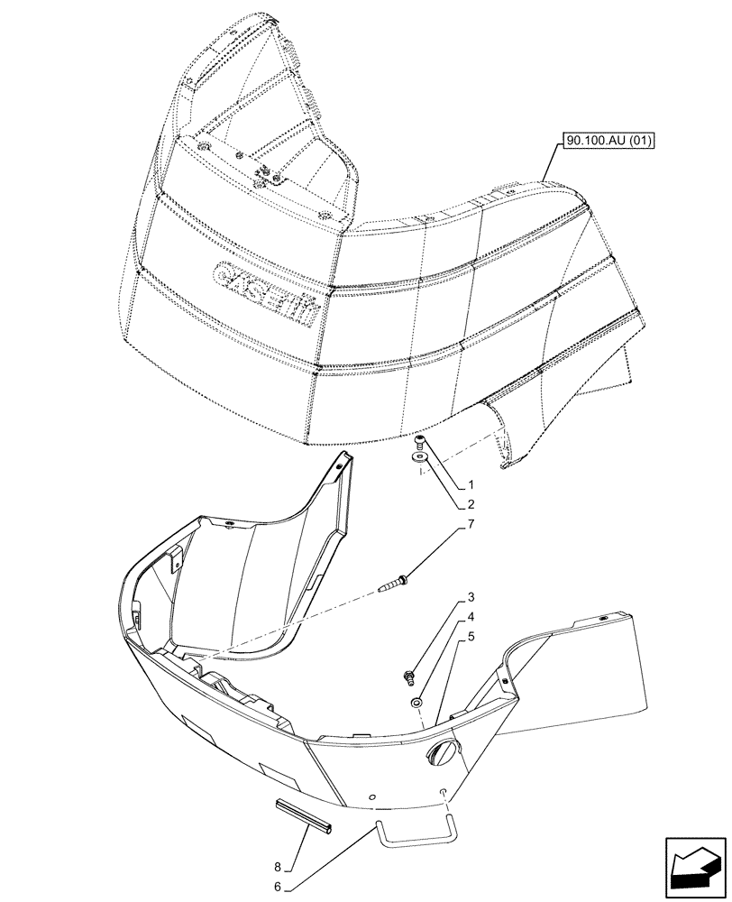 Схема запчастей Case IH PUMA 185 CVT - (90.100.AU[02]) - VAR - 391216, 758207, 758208, 758210, 758951 - HOOD (90) - PLATFORM, CAB, BODYWORK AND DECALS