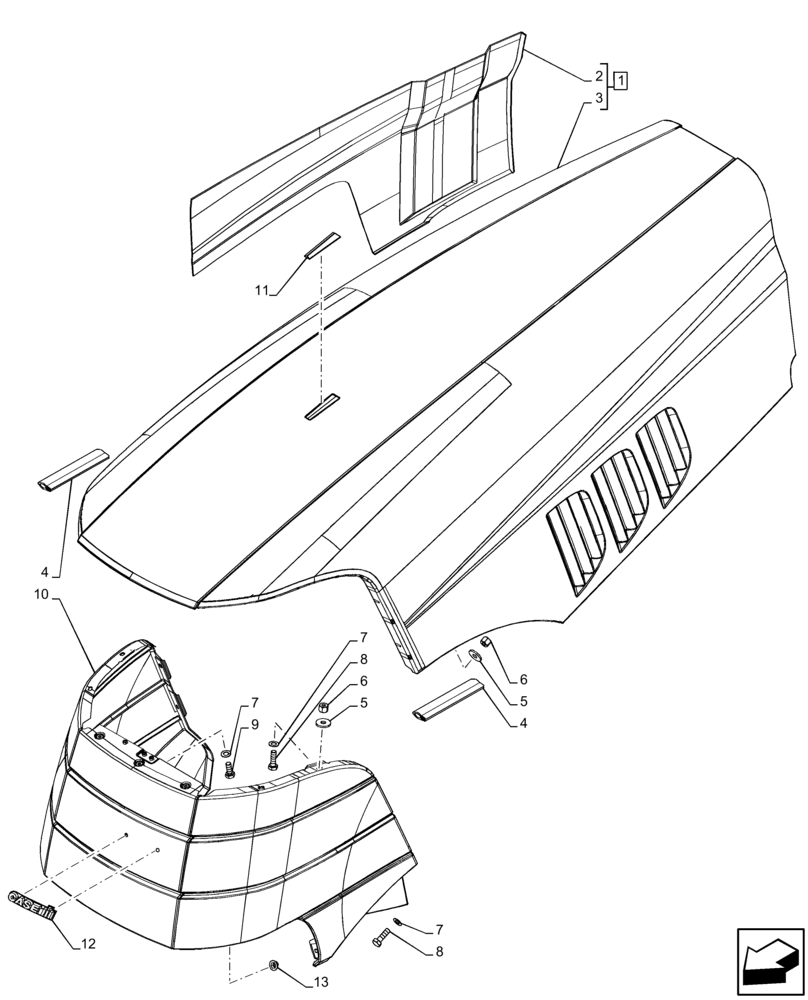 Схема запчастей Case IH PUMA 220 CVT - (90.100.AU[01]) - VAR - 391216, 758207, 758208, 758210, 758951 - HOOD (90) - PLATFORM, CAB, BODYWORK AND DECALS