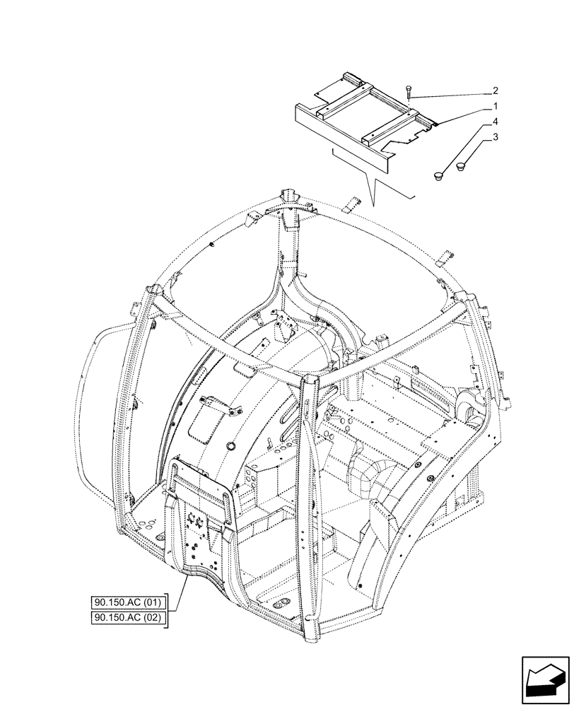 Схема запчастей Case IH PUMA 150 - (90.150.AC[07]) - VAR - 392114, 392115, 332722, 332723, 337473, 337474, 337475, 337476 - CAB FRAME, PLATE, 1 DOOR (90) - PLATFORM, CAB, BODYWORK AND DECALS