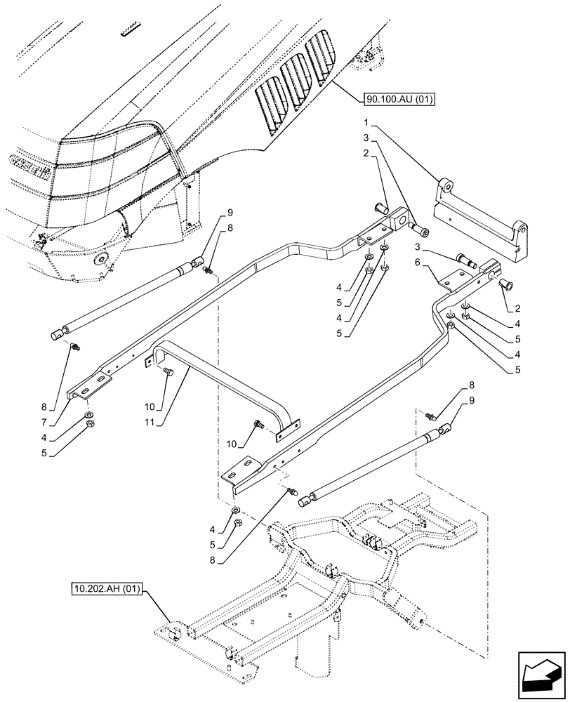 Схема запчастей Case IH PUMA 200 CVT - (90.102.AD[02]) - VAR - 391216, 758207, 758208, 758210, 758951 - ENGINE HOOD, SUPPORT (90) - PLATFORM, CAB, BODYWORK AND DECALS