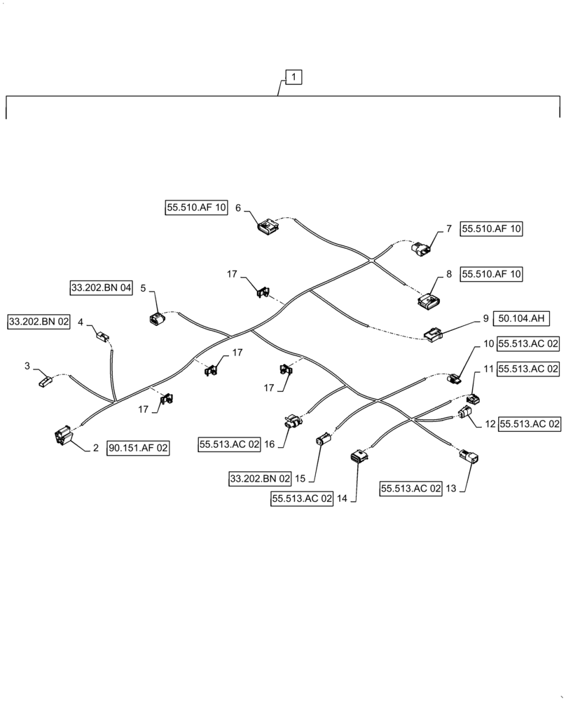 Схема запчастей Case IH QUADTRAC 500 - (55.513.AC[04]) - FRONT DASH PANEL HARNESS, ASN ZFF308001 (55) - ELECTRICAL SYSTEMS