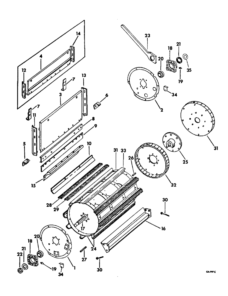 Схема запчастей Case IH 715 - (21-02) - THRESHING CYLINDER AND CONCAVE, CYLINDER, RASP BAR, SERIAL NO. 8000 AND BELOW (14) - THRESHING